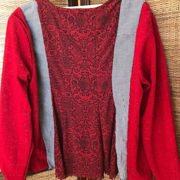 Upcycled Patchwork Pullover Shirt, Size M-L: Mixed Print Spliced Floral Blouse - Picture 8 of 13